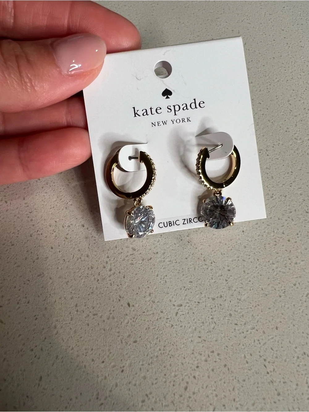 kate spade gold-tone hoop earrings with clear zirconia drops